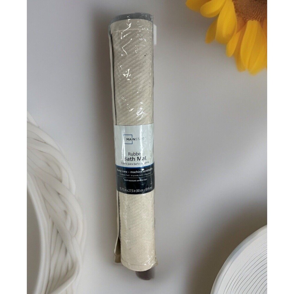 Mainstays 15.75x27.5 in Machine Washable Skid Resistant Bathtub Mat Beige Ribbed